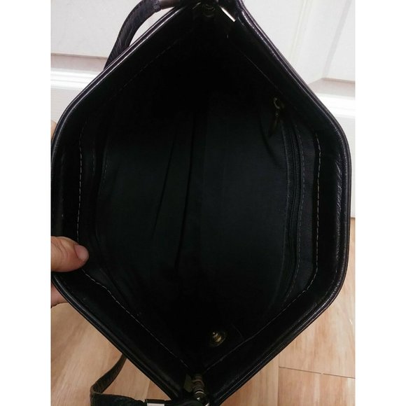 SAS Leather Shoulder Bag BLACK Purse VINTAGE hinge - Picture 4 of 8